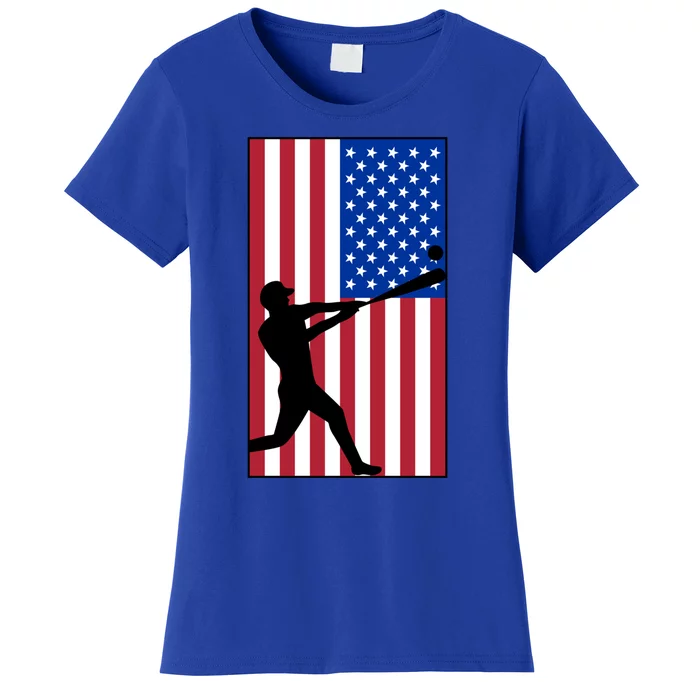 Retro Baseball Player Usa Flag Sports Lover Coach Graphic Cute Gift Women's T-Shirt