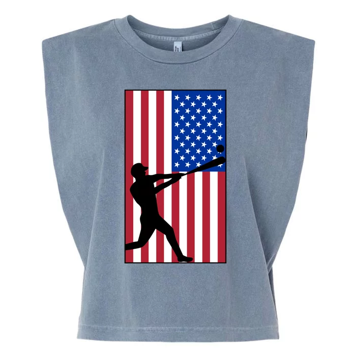 Retro Baseball Player Usa Flag Sports Lover Coach Graphic Cute Gift Garment-Dyed Women's Muscle Tee