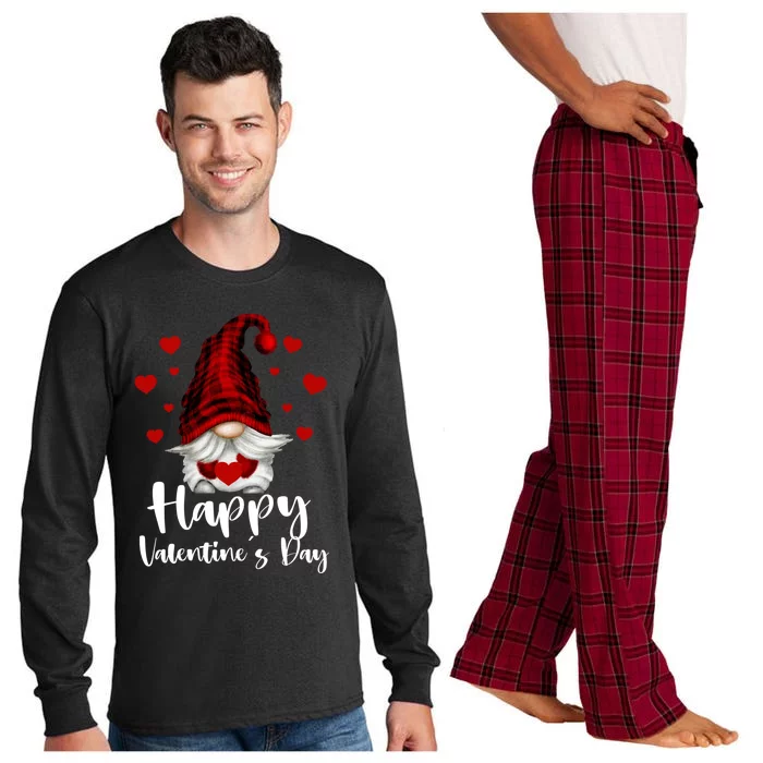 Red Buffalo Plaid Gnome Lovers Fans Happy Valentine's Day Gift Long Sleeve Pajama Set