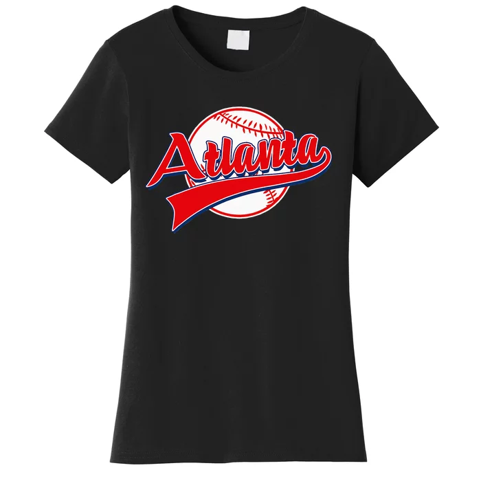 Retro Baseball Player Lover Atlanta Distressed Game Day Women's T-Shirt