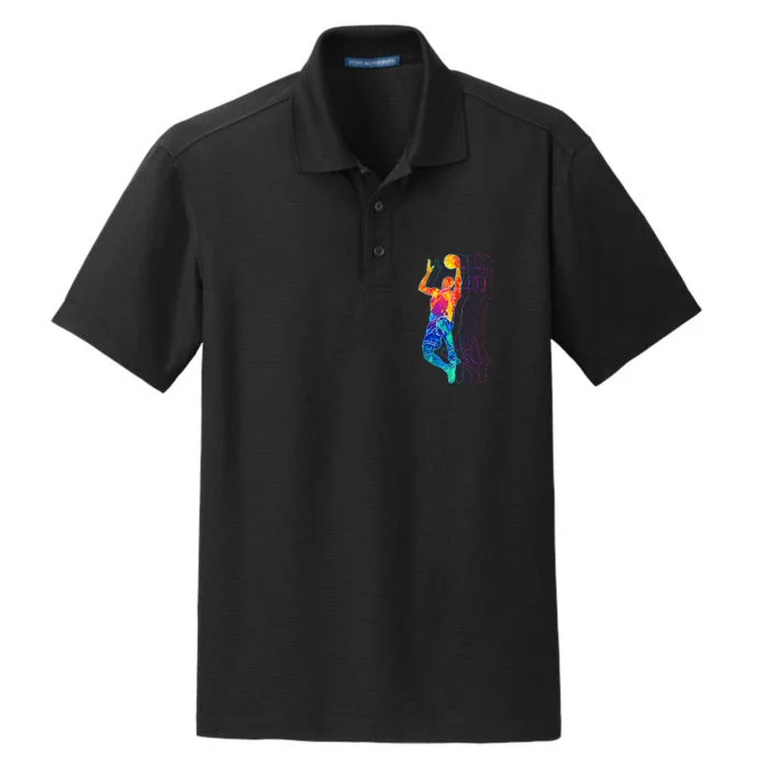 Retro Basketball Player Dry Zone Grid Performance Polo