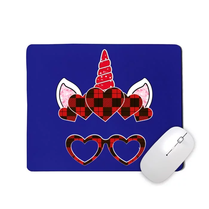 Red Buffalo Plaid Valentines Day Unicorn Face Hearts Cute Gift Mousepad