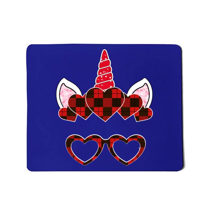 Red Buffalo Plaid Valentines Day Unicorn Face Hearts Cute Gift Mousepad