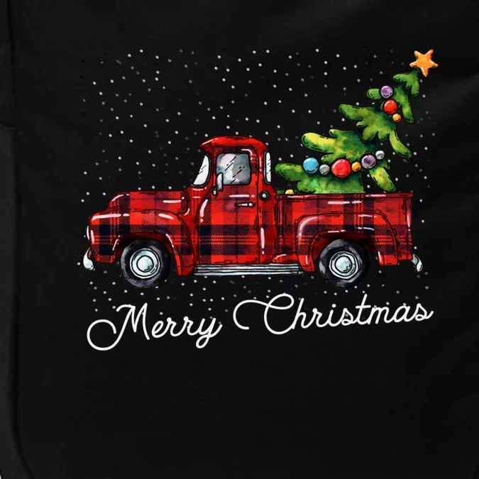 Red Buffalo Plaid Pickup Truck With Tree Merry Christmas Gift Impact Tech Backpack