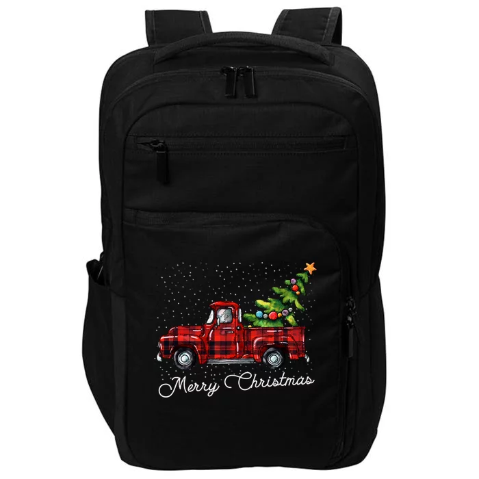 Red Buffalo Plaid Pickup Truck With Tree Merry Christmas Gift Impact Tech Backpack