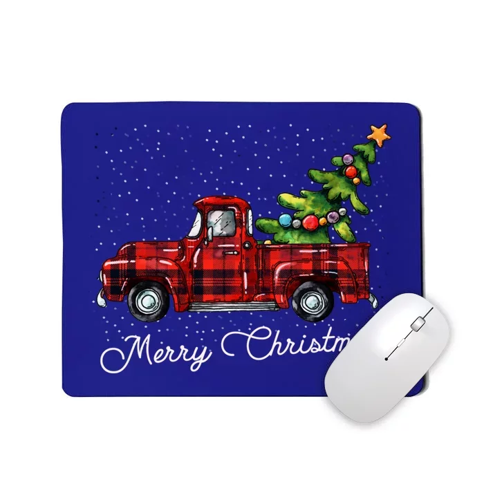 Red Buffalo Plaid Pickup Truck With Tree Merry Christmas Gift Mousepad