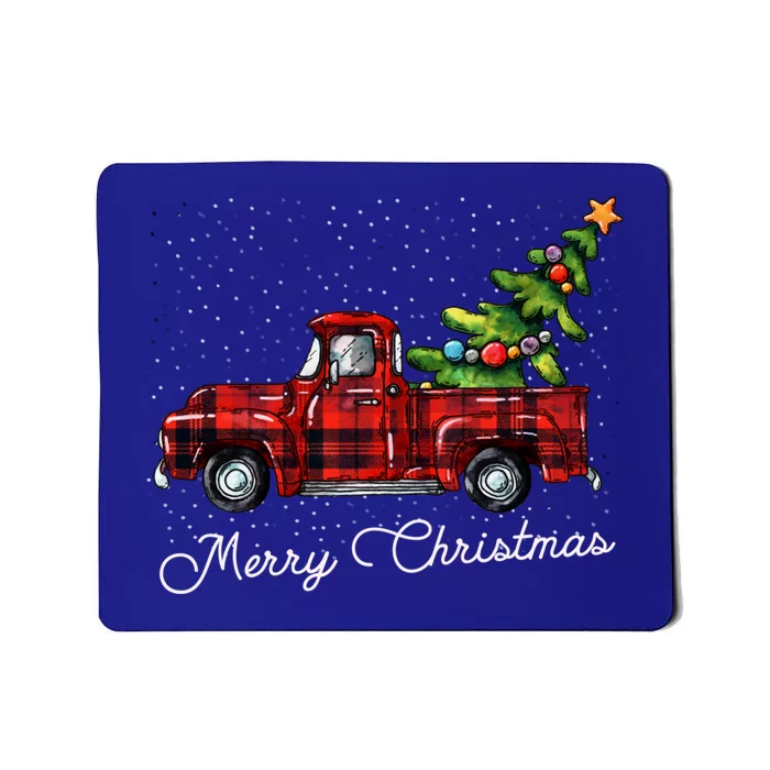 Red Buffalo Plaid Pickup Truck With Tree Merry Christmas Gift Mousepad