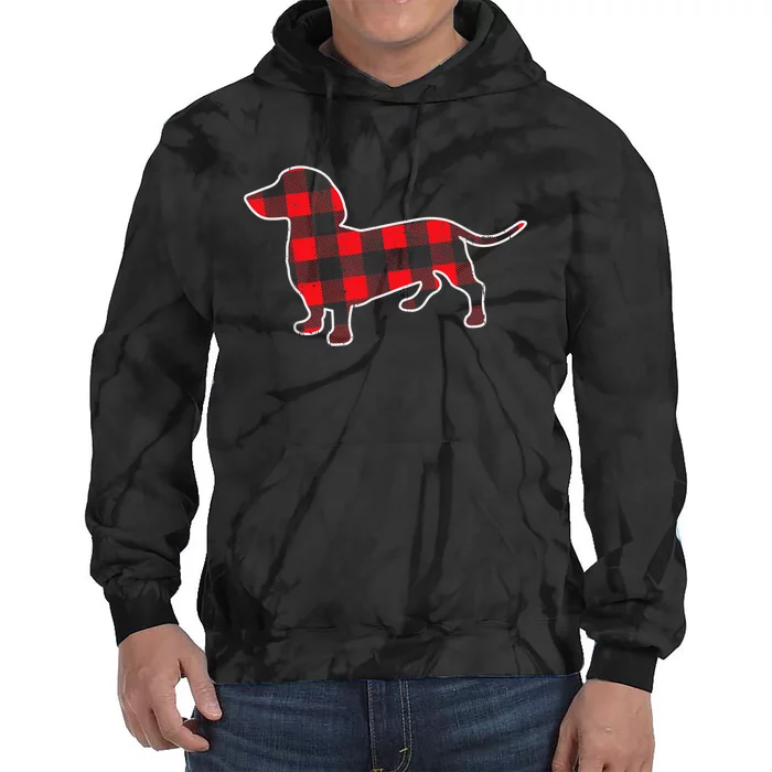 Red Buffalo Plaid Dachshund Dog Xmas Holiday Wiener Tie Dye Hoodie