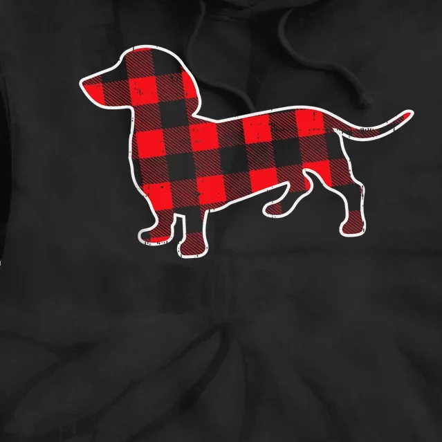 Red Buffalo Plaid Dachshund Dog Xmas Holiday Wiener Tie Dye Hoodie