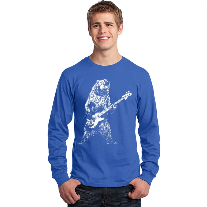 Retro Bear Playing Bass Guitar Bear Guitarist Music Lovers Long Sleeve Shirt