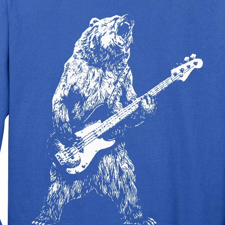 Retro Bear Playing Bass Guitar Bear Guitarist Music Lovers Long Sleeve Shirt