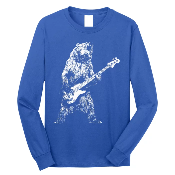 Retro Bear Playing Bass Guitar Bear Guitarist Music Lovers Long Sleeve Shirt