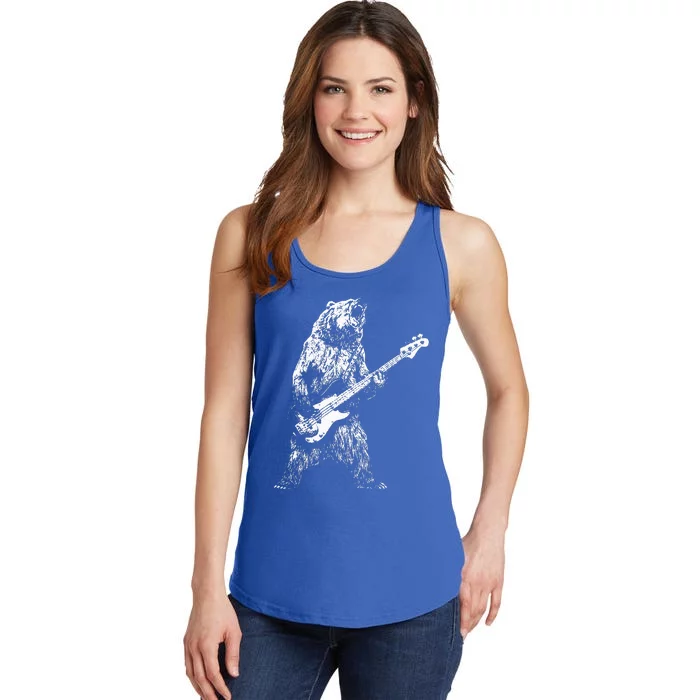 Retro Bear Playing Bass Guitar Bear Guitarist Music Lovers Ladies Essential Tank