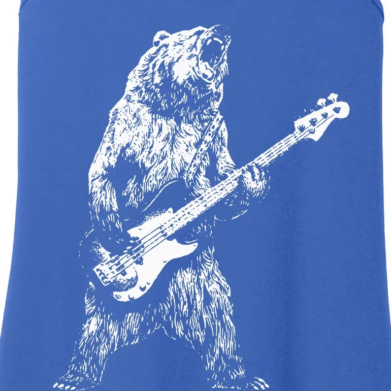 Retro Bear Playing Bass Guitar Bear Guitarist Music Lovers Ladies Essential Tank