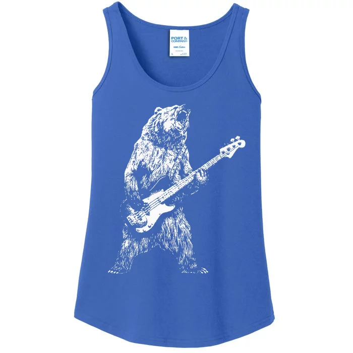 Retro Bear Playing Bass Guitar Bear Guitarist Music Lovers Ladies Essential Tank