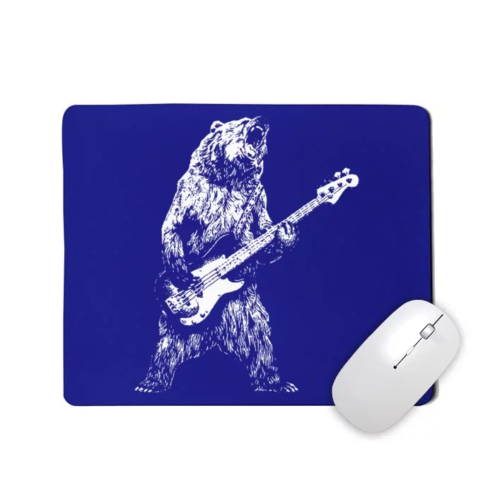 Retro Bear Playing Bass Guitar Bear Guitarist Music Lovers Mousepad