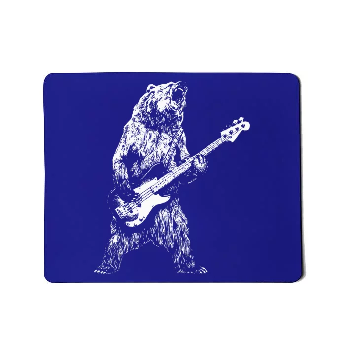 Retro Bear Playing Bass Guitar Bear Guitarist Music Lovers Mousepad