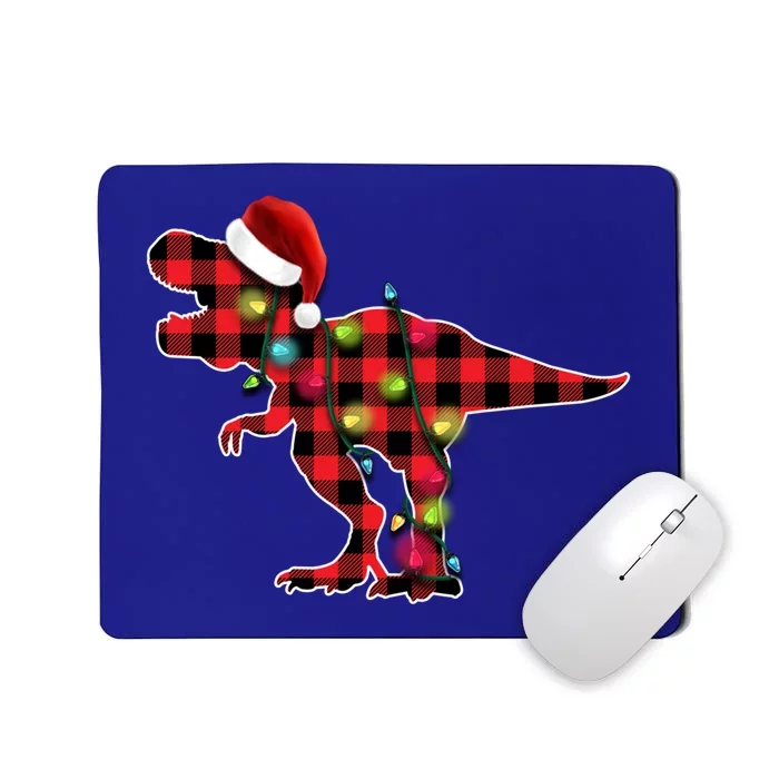 Red Buffalo Plaid Trex Dinosaur Christmas Tree Lights Funny Gift Mousepad