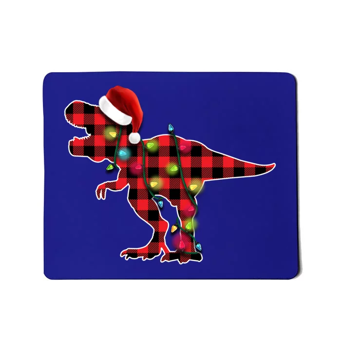 Red Buffalo Plaid Trex Dinosaur Christmas Tree Lights Funny Gift Mousepad