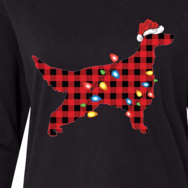 Red Buffalo Plaid Santa Irish Setter Dog Christmas Pajama Sweatshirt Womens Cotton Relaxed Long Sleeve T-Shirt