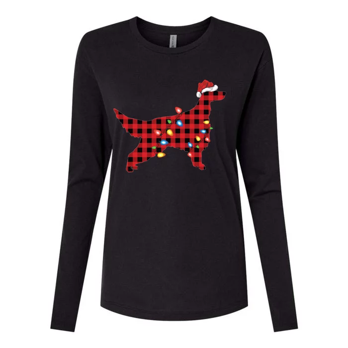 Red Buffalo Plaid Santa Irish Setter Dog Christmas Pajama Sweatshirt Womens Cotton Relaxed Long Sleeve T-Shirt