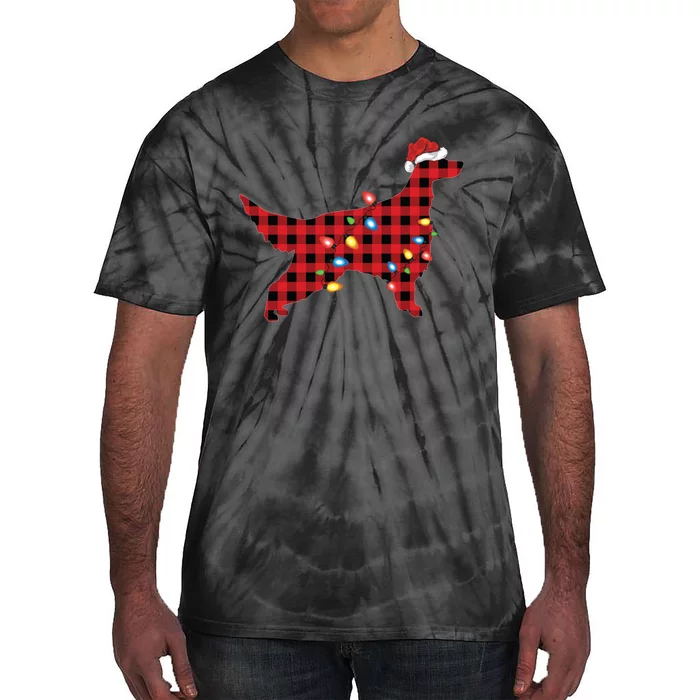 Red Buffalo Plaid Santa Irish Setter Dog Christmas Pajama Sweatshirt Tie-Dye T-Shirt