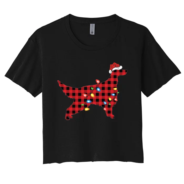 Red Buffalo Plaid Santa Irish Setter Dog Christmas Pajama Sweatshirt Women's Crop Top Tee