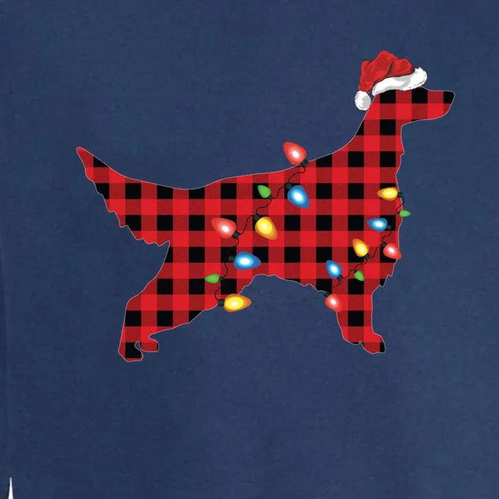 Red Buffalo Plaid Santa Irish Setter Dog Christmas Pajama Sweatshirt Garment-Dyed Sweatshirt