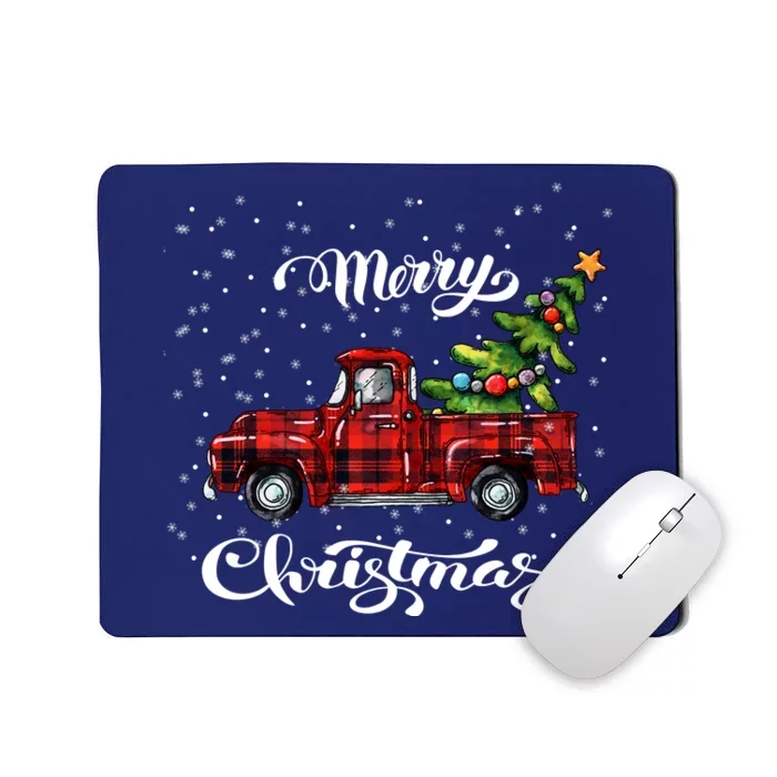 Red Buffalo Plaid Pickup Truck With Tree Merry Xmas Mousepad