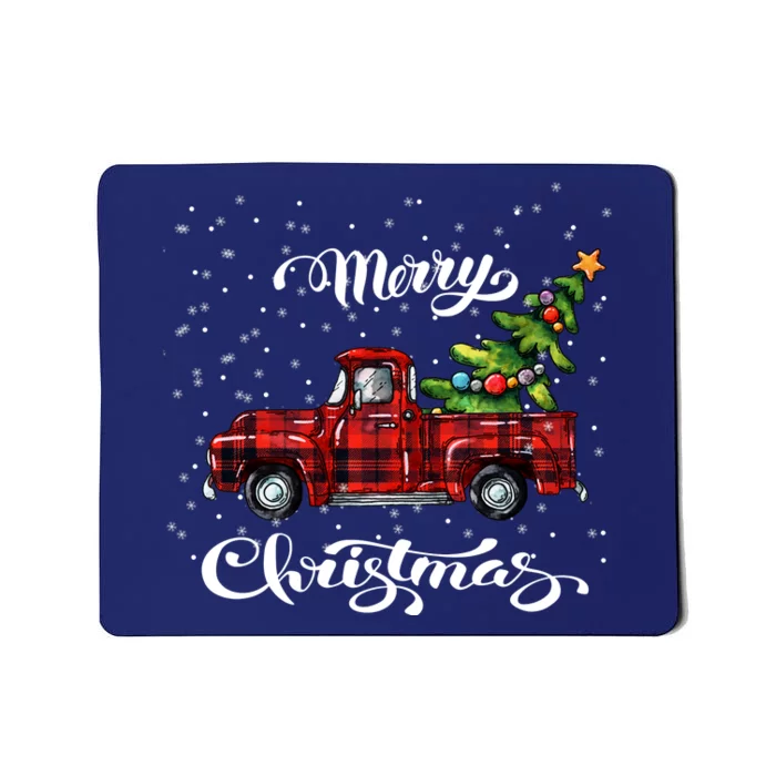 Red Buffalo Plaid Pickup Truck With Tree Merry Xmas Mousepad