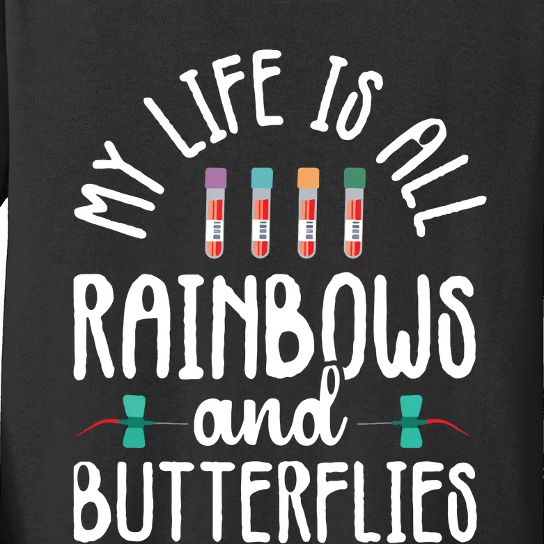 Rainbow Butterflies Phlebotomist Phlebotomy Technician Nurse Kids Long Sleeve Shirt