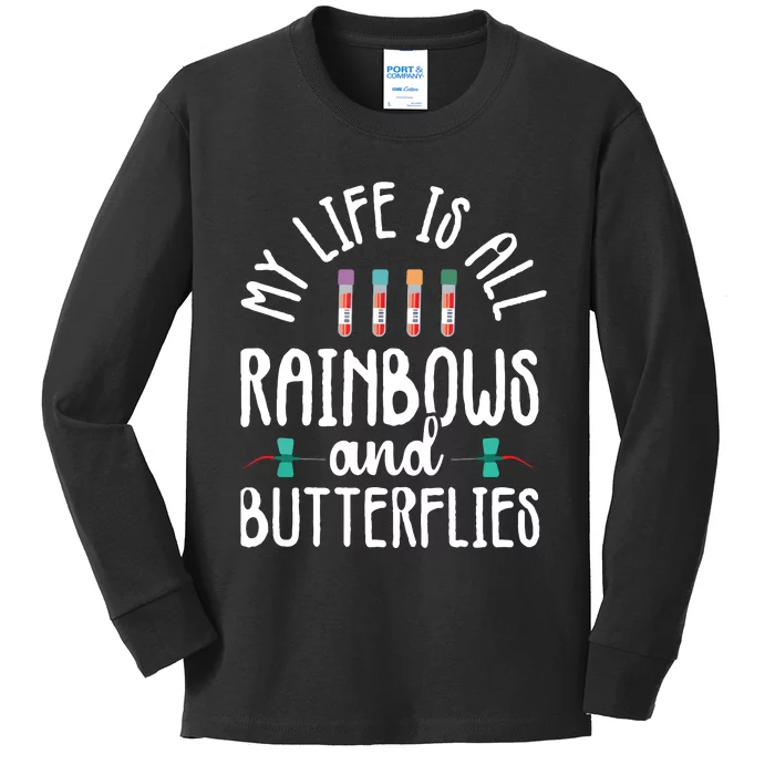 Rainbow Butterflies Phlebotomist Phlebotomy Technician Nurse Kids Long Sleeve Shirt