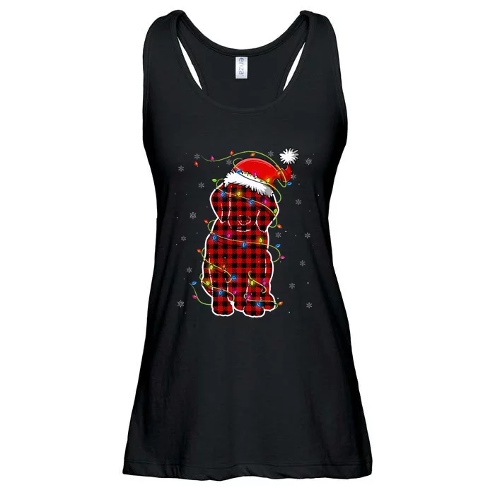 Red Buffalo Plaid Beagle Santa Christmas Pajama Matching Ladies Essential Flowy Tank