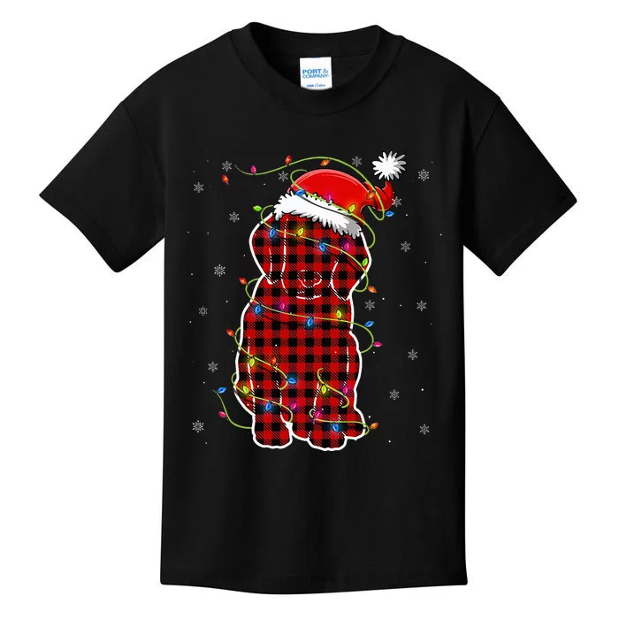 Red Buffalo Plaid Beagle Santa Christmas Pajama Matching Kids T-Shirt