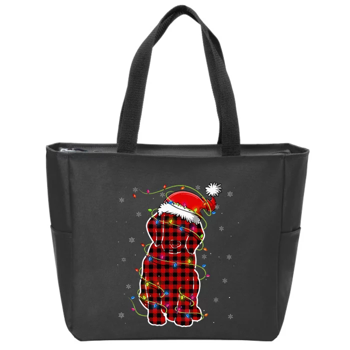 Red Buffalo Plaid Beagle Santa Christmas Pajama Matching Zip Tote Bag