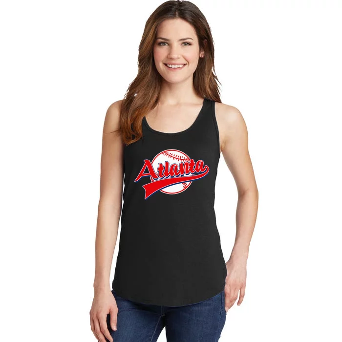 Retro Baseball Player Lover Atlanta Distressed Game Day Ladies Essential Tank