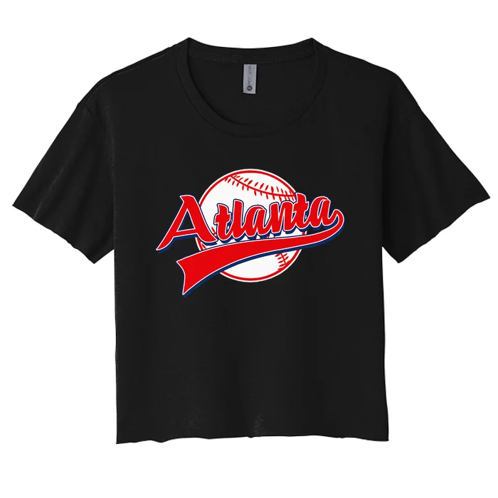 Retro Baseball Player Lover Atlanta Distressed Game Day Women's Crop Top Tee