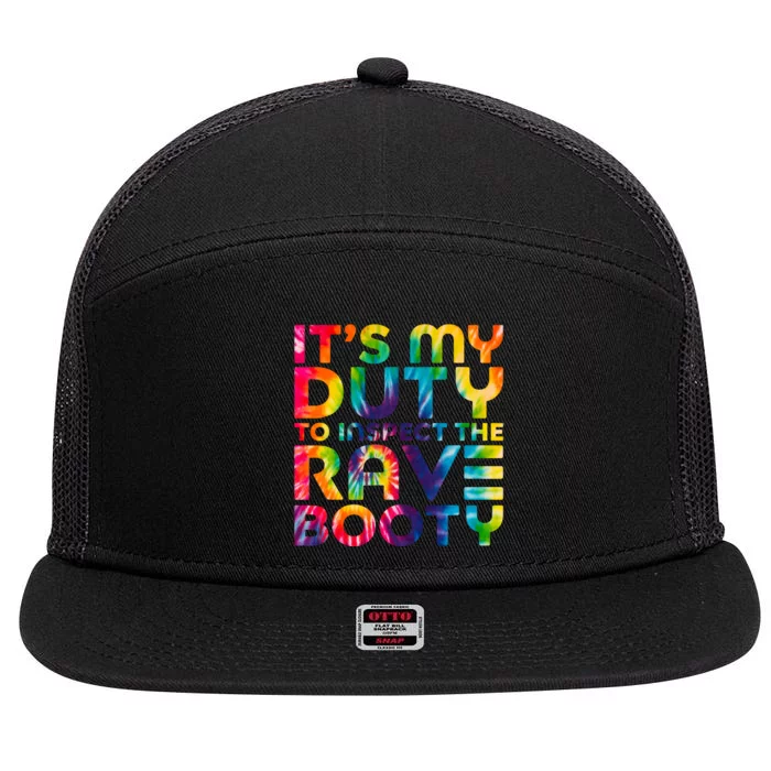 Rave Booty Quote Funny EDM Music Festival Outfit 7 Panel Mesh Trucker Snapback Hat