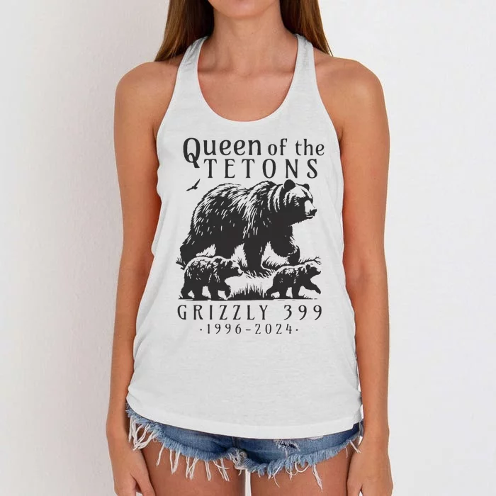 Retro Bear Queen Of The Tetons Grizzly 399 National Park Women's Knotted Racerback Tank