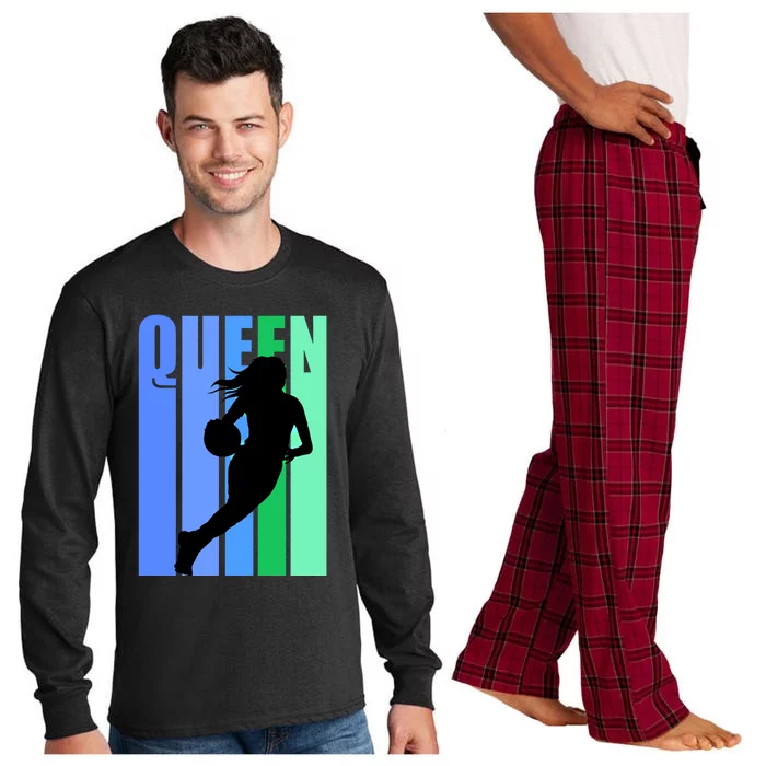 Retro Basketball Queen Player Coach Coaching Playing Great Gift Long Sleeve Pajama Set