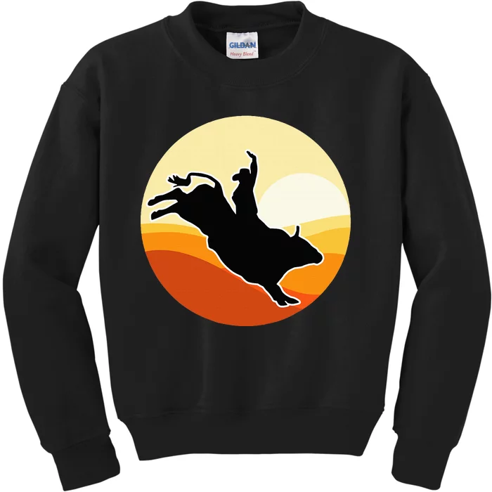 Retro Bull Riding Design Cow Bull Riding Kids Sweatshirt