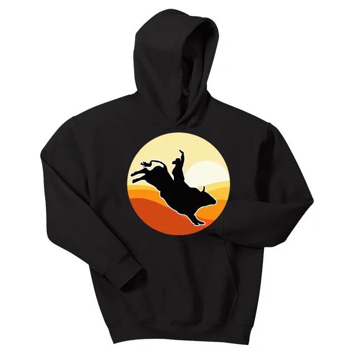 Retro Bull Riding Design Cow Bull Riding Kids Hoodie