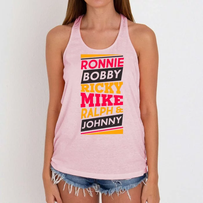 Ronnie Bobby Ricky Mike Ralph And Johnny Women's Knotted Racerback Tank