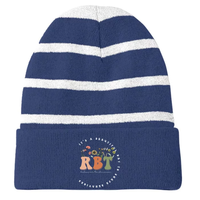 Registered BehaviorTechnician RBT Behavior Therapist ABA Striped Beanie with Solid Band