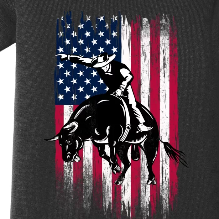 Rodeo Bull Rider Patriotic American Flag Cowboys Baby Bodysuit