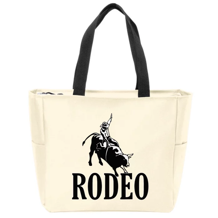 Rodeo Bull Rider Cowboy Riding A Bull At The Rodeo Zip Tote Bag