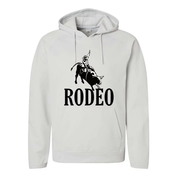 Rodeo Bull Rider Cowboy Riding A Bull At The Rodeo Performance Fleece Hoodie