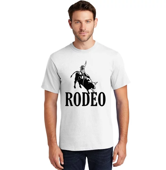 Rodeo Bull Rider Cowboy Riding A Bull At The Rodeo Tall T-Shirt