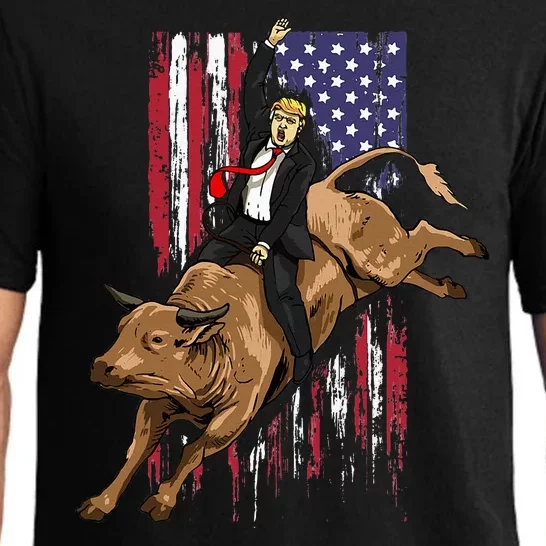 Rodeo Bull Rider Trump American Flag Cowboy Bull Riding Pajama Set