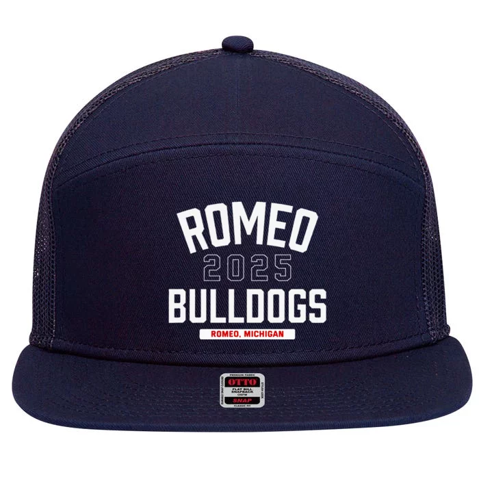 Romeo Bulldogs Romeo Michigan 2025 7 Panel Mesh Trucker Snapback Hat